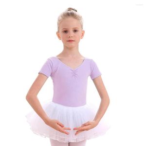 Stage Wear Filles Deux Pièces Ballet Dancewear Costume À Manches Courtes Danse Justaucorps Avec Jupe Tutu Ballerine Tenue