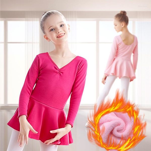 Stage Wear Filles Chaud Ballet Justaucorps Épais Polaire Robe De Danse Enfants Velours Vêtements D'hiver