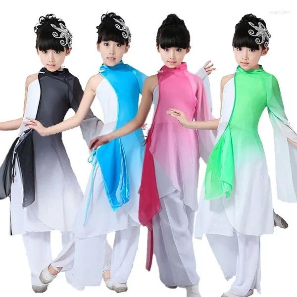 Stage Wear Filles Yangko Dance Vêtements pour enfants Costumes Costumes Encre Classique Enfants Seul Fan