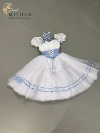 Ropa de escenario Giselle no puede quedarse con el vestido largo de gasa de la hija del granjero hecho a medida para la competencia de espectáculo azul y blanco para niños adultos