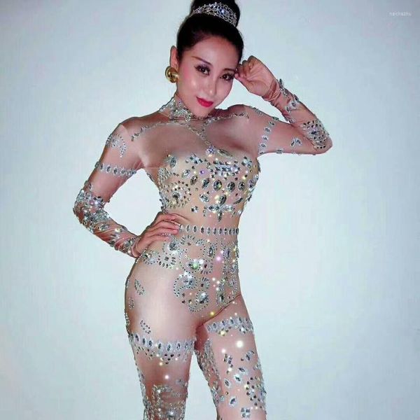 Mono de cristal brillante para mujer, mono Sexy para fiesta de noche, peleles con diamantes de imitación brillantes, disfraz para graduación, cumpleaños, trajes de celebración