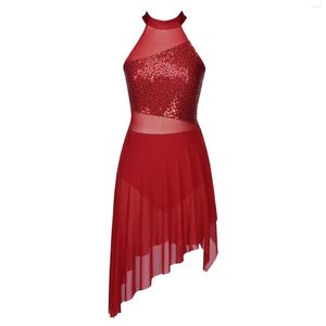 Stage slijtage glitter pailletten ballet jurk vrouwen volwassenen asymmetrische zoom lyrische dans gymnastiek schaatsen turnardcompetities kostuums