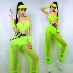 Stage Wear Gogo Dance Fluorescent Green Outfit Bikini Femmes Hip Hop Vêtements Dj Jazz Performance Costume Discothèque DNV15847