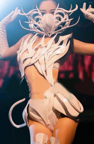 Desgaste de la etapa Gogo White Sexy Warrior Headdress Performance Props Costume In Bar And Nightclub