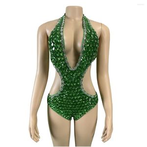 Stage Wear Gold Sparkly Strass Femmes Anniversaire Sexy Bodys Party Show Ballroom Body Costumes Costume Summer Beach Bikini