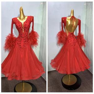 Stage Wear GOODANPAR Robe de danse de salon personnalisée Standard pour la compétition Costume moderne rouge