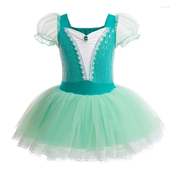 Ropa de escenario Vestido de bailarina verde Niños Niñas Malla Tutu Ballet Traje de baile Entrepierna abierta Gimnasia Leotardo Bailarina Ropa de baile