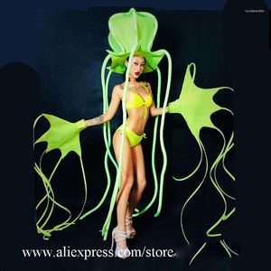 Vêtements de scène vert Fluorescent poulpe Sexy dame Costume de danse Performance vêtements discothèque Bar fête événement équipe Costume