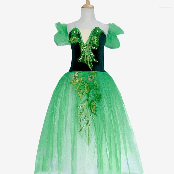 Etapa desgaste verde largo romántico ballet tutu niña mujer traje rendimiento vestido de baile niñas faldas tul