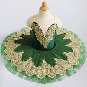 Stage Wear Green Professional Ballet Tutus For Girls Child Swan Lake Dress Dance Desse Pancake Ballerina Figuur Skating