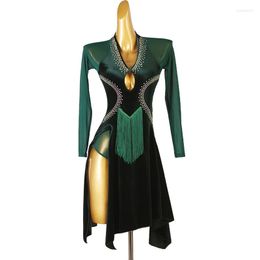 Stadiumkleding Groen Professionele Latin Danswedstrijd Kostuum Oefenkleding Dames Ballroom Jurk Volwassen Sexy Rok