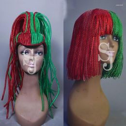 Etapa desgaste verde rojo cabeza ornamento mujeres pole dance headwear borlas cadena de cuentas pelucas rave outfit accesorios de rendimiento xs7517