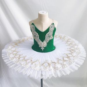 Vêtements de scène corsage en velours vert Costumes de Tutu de danse de Ballet classique professionnel pour les filles adultes robe plissée de Performance Solo
