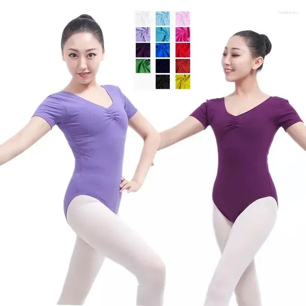 Stage Wear Gymnastique Justaucorps Dancewear Noir Dos Nu À Manches Courtes Coton Danse Ballet Femmes Costume Femme Professionnel Pour Adulte Body