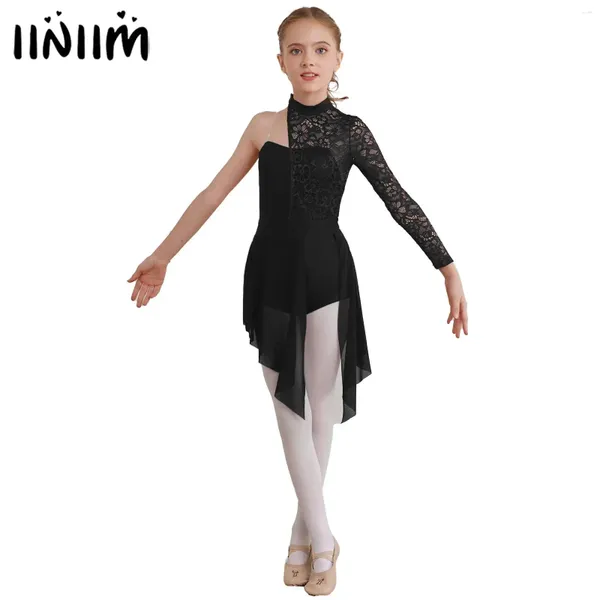 Stage Wear Gymnastique One Piece Robe Ballet Tutu Danse Pour Enfants Filles Floral Dentelle Justaucorps Boyshorts Combinaison Athlétique