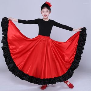 Escenario desgaste gitano princesa niñas trajes de danza del vientre español tradicional falda flamenca satinado suave swing vestido DL5158