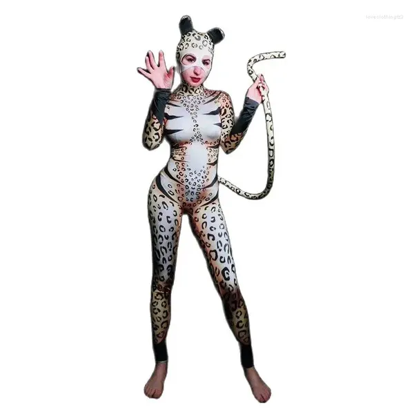 Stage Wear Halloween Party Léopard Cosplay Costumes Femmes Stretch Skinny Animal Rôle Jouant Body Sexy Danseur Justaucorps Tenues