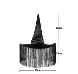 Portez du chapeau de sorcière noire vintage plissé Halloween avec de gros brims femmes costume costume de plafonne de casquette de casse-tête de casse-tête otpet