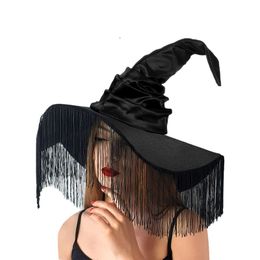 Stadiumkleding Halloween geplooide heksenkap Vintage zwarte heksenhoed met grote randen Vrouwen heks Cos-play kostuumhoed Party Cap Hoofddeksels