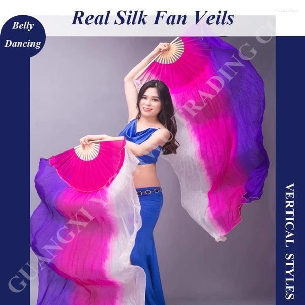 Wear sur scène Femmes faites à la main 1 paire Belly Dance Silk Bamboo Long Veils Veaux Gradient Vertical Style