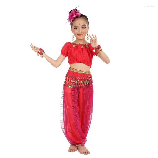 Costumes de danse du ventre faits à la main pour enfants, vêtements de scène pour filles, tissu de spectacle Bollywood pour filles 3 pièces/ensemble