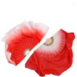 Stage Wear Handmade Red Red Silk Veils Flowy Belly Dance Fan Half Circle Double Side Bellydance Performance Performance Accessory Extra Long