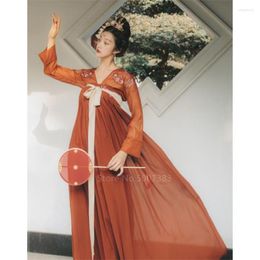 Stage Wear Hanfu Drerss Rouge {Arbre de feu Fleur d'argent} Femmes Costume chinois ancien Fée Cosplay Broderie Danse folklorique Vintage Année