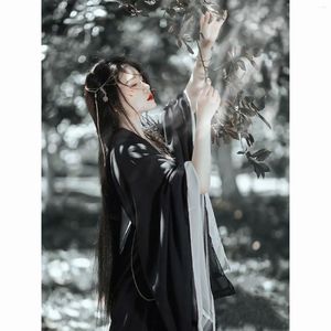 Stage Wear Hanfu Robe Femmes Ancien Ensemble traditionnel chinois Femme Cosplay Costume Été Veste noire avec des ensembles blancs