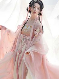 STAGE PEUR HANFU ROBE FEMMES COSTUME COSPlay traditionnel chinois Tang Dynastie ancienne robe d'été Hanfu Rose 8pcs Robe de danse de scène D240425