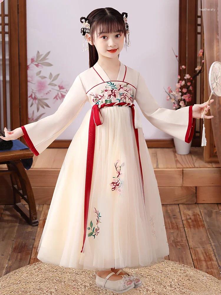 ステージウェアハンフの女の子の春と秋のドレス子供の古代の服の夏のスタイルスーパーイモータルタンCL