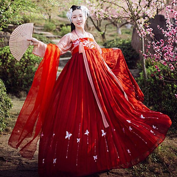 Desgaste de la etapa Hanfu traje nacional antiguo hada china manga larga ropa roja damas ropa tradicional para mujeres adultos DN3435