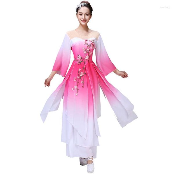 Desgaste de la etapa Hanfu mujeres traje de actuación de danza clásica mujer étnica Jiangnan paraguas ventilador adulto Yangko vestido