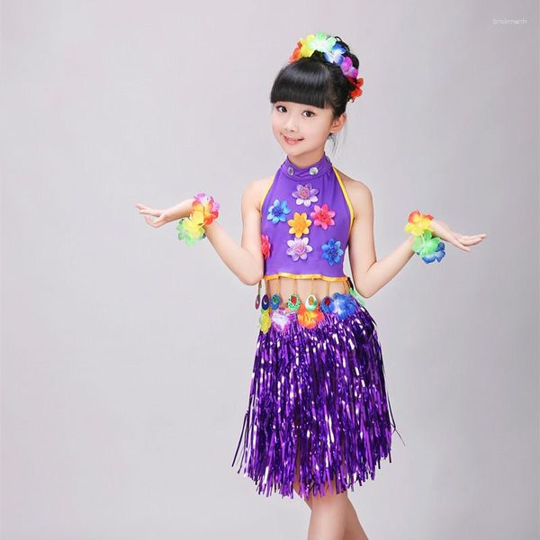 Desgaste de la etapa Kit de falda de hierba hawaiana Hula Mini / vestido de fiesta superior Suministros para eventos Regalo para niñas Danza del vientre