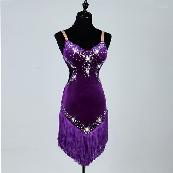 Stage Porter des robes de danse latine de qualité de hauteur pour dames sur mesure diamants gland jupes femmes Latino robe de salle de bal DQ11021
