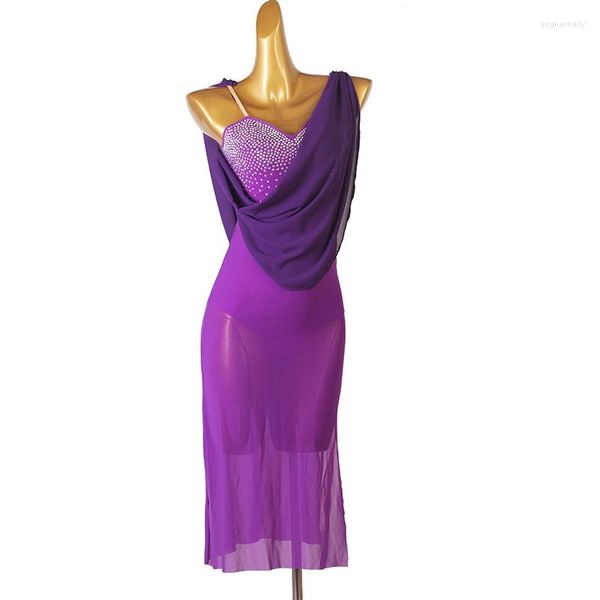 Stage Wear Robe de danse latine personnalisée haut de gamme femme sexy en mousseline de soie Tango Cha Costume Performance adulte