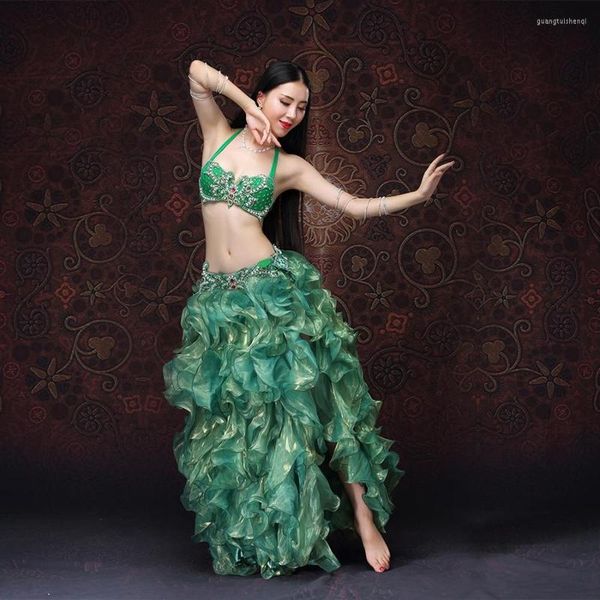 Tenue de scène !! Vêtements de danse pour femmes de haute qualité vêtements de danse du ventre tenue professionnelle 2 pièces soutien-gorge et jupe ensemble de costumes de danse du ventre oriental