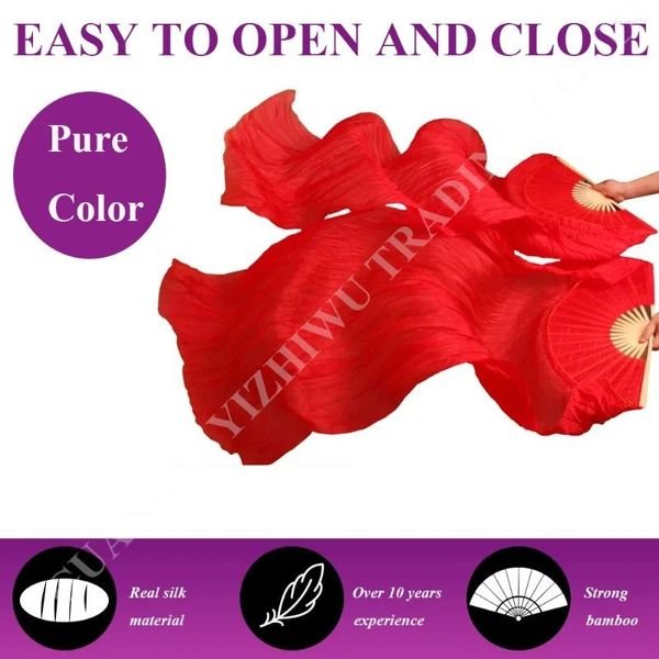 STAGE USE de haute qualité 1 paire Real Silk Pure Color Belly Dance fan voiles chinois danse longs fans