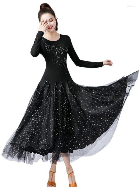 Etapa desgaste de alta calidad vestido de baile de salón mujeres vestidos de rendimiento moderno estándar tango vals mangas cortas