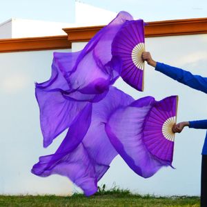 Stage Wear Fans de danse de haute qualité Imitation soie 1 pièce / 1 paire 10 couleurs teintées à la main couleur unie voiles danse du ventre 180 90CM