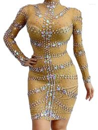Stage Draag hoogwaardige diamant elastische slanke fitting jurk 2024 mode aangepaste dameskleding