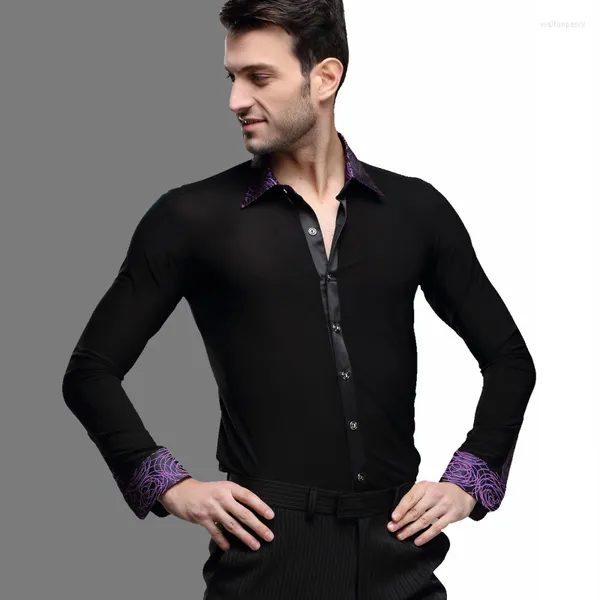 STAGE PEUR MALI-HAUX LATIN LATIN DANSE DANGE BLACK COLORS Veste chemise mâles Chacha Square Adulte Men Ballroom Tops B-5997