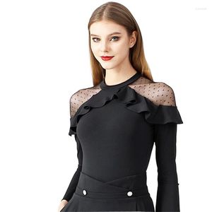 Vêtements de scène de haute qualité MOQ 1 pièces en Stock livraison rapide femmes filles maille à manches longues Ballet Tango danse latine Sexy hauts de salle de bal