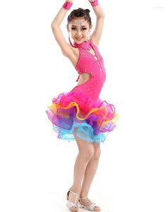 Stage Draag Hoogte Kwaliteit Girl Kids Rose Jurk voor Ballroom Dancing Children Latin Fringe Child Rumba Salsa Tango -kostuums