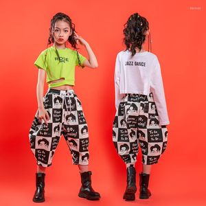 Ropa de escenario Ropa de hip hop para niños Camiseta de verano Crop Top Manga larga Streetwear Gráfico Harem Pantalones Girls Jazz Dance Hiphop Traje