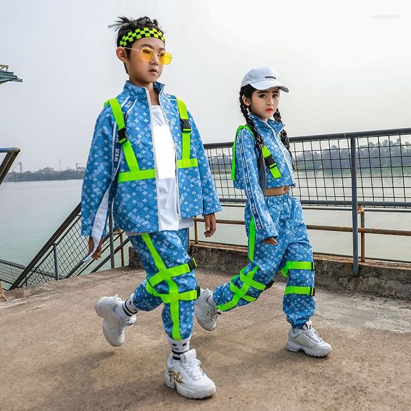 Vêtements de scène Hip Hop vêtements pour enfants vêtements américains pantalons pour garçons bande fluorescente vêtements de danse de rue filles tenues de Jazz B1227
