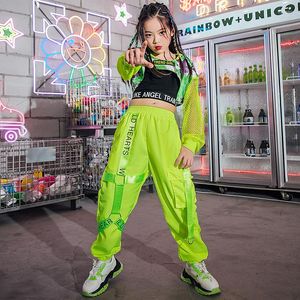 Stage Wear Costumes Hip Hop Filles Fluorescent Vert Tops Pantalons Street Dance Outfit Moderne Jazz Performance Rave Vêtements BL7110