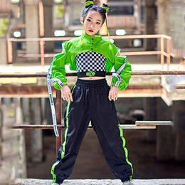 Vêtements de scène Hip Hop Girl Vêtements de danse Vert Crop Tops Pantalons amples Kpop Tenues Enfants Street Jazz Costumes de performance moderne