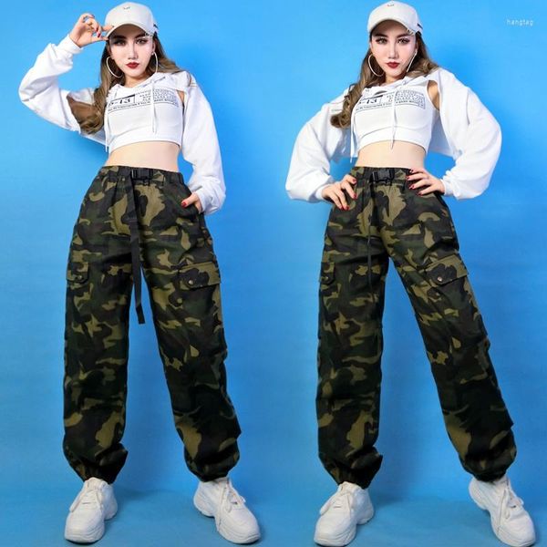 Vêtements de scène hip-hop groupe danse Performance vêtements femme Jazz ample à capuche Blouse Camouflage salopette tenues SL5535