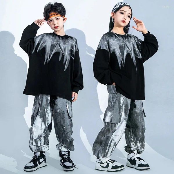 Escenario desgaste hip hop niños ropa de moda niños baile callejero práctica mangas largas tops pantalones traje niñas jazz rendimiento traje BL11847