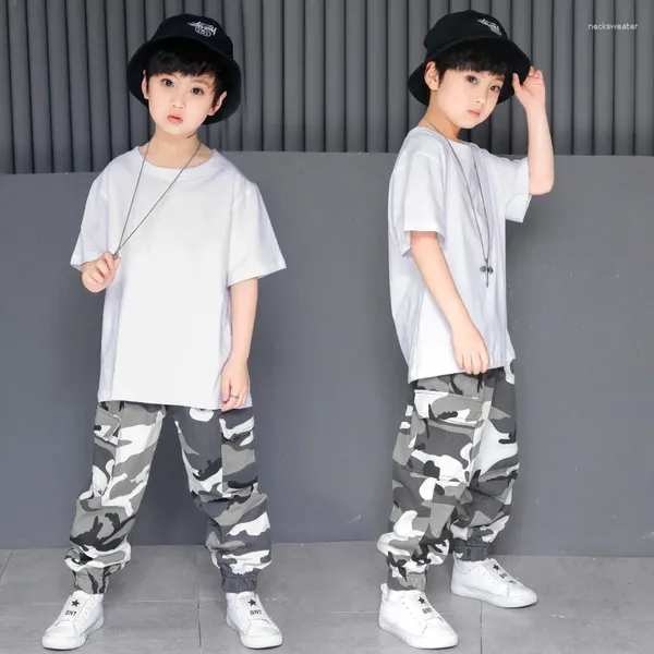 Escenario desgaste hip hop niños trajes de baile de jazz para niñas niños trajes de baile de salón realizar ropa de baile camiseta pantalones